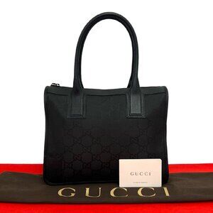 GUCCI GG canvas leather handbag tote Boston black